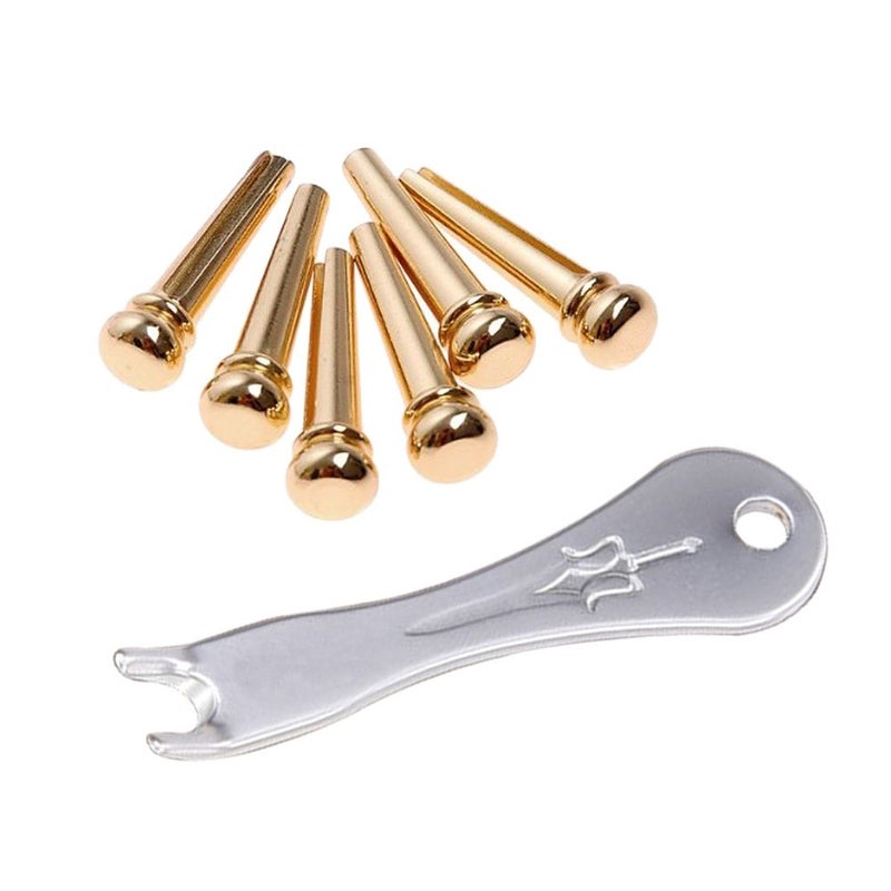 Amadget Guitar Bridge Pins 6pcs Brass Endpin for Guitar With Guitar Bridge Pin Puller - Image 1